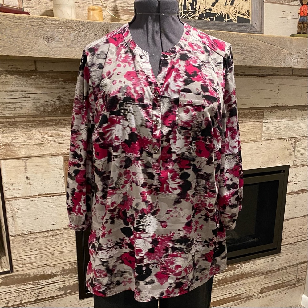 CJ Banks 1X Tunic Grey, Black, Plum/Magenta
